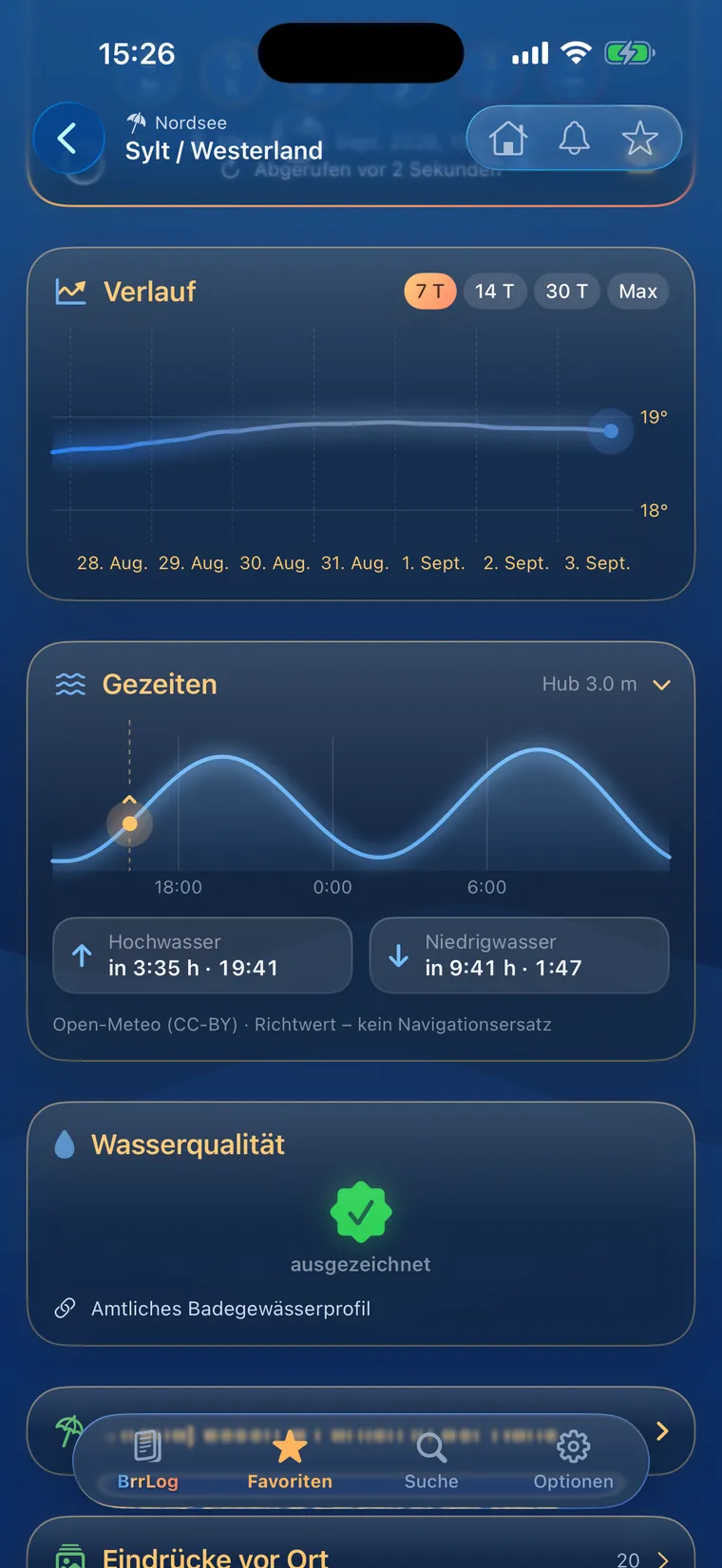 Gezeitenkurve in der App