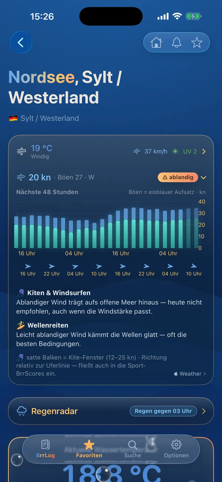 Windprognose in der App