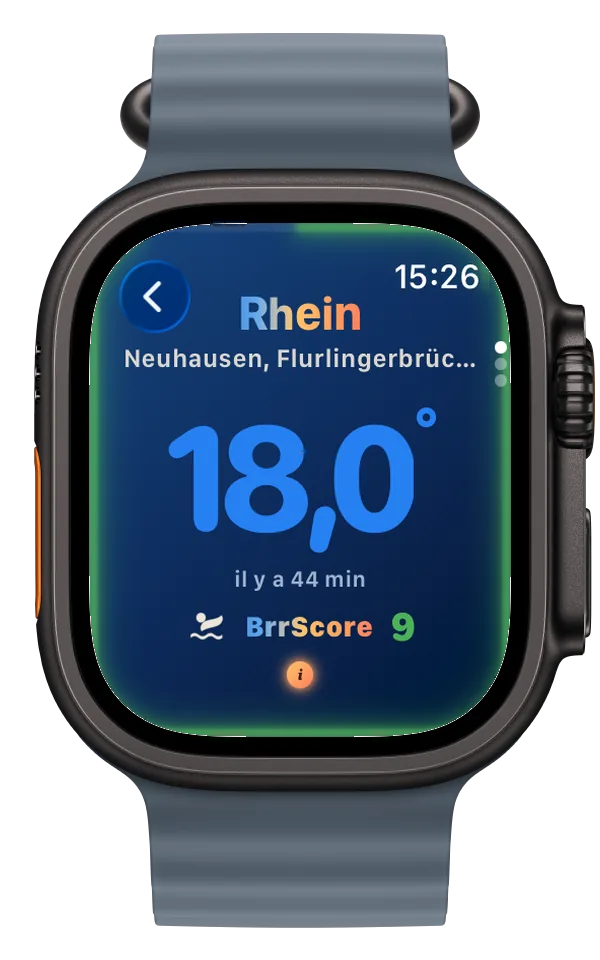 App Watch avec température de l'eau et BrrScore
