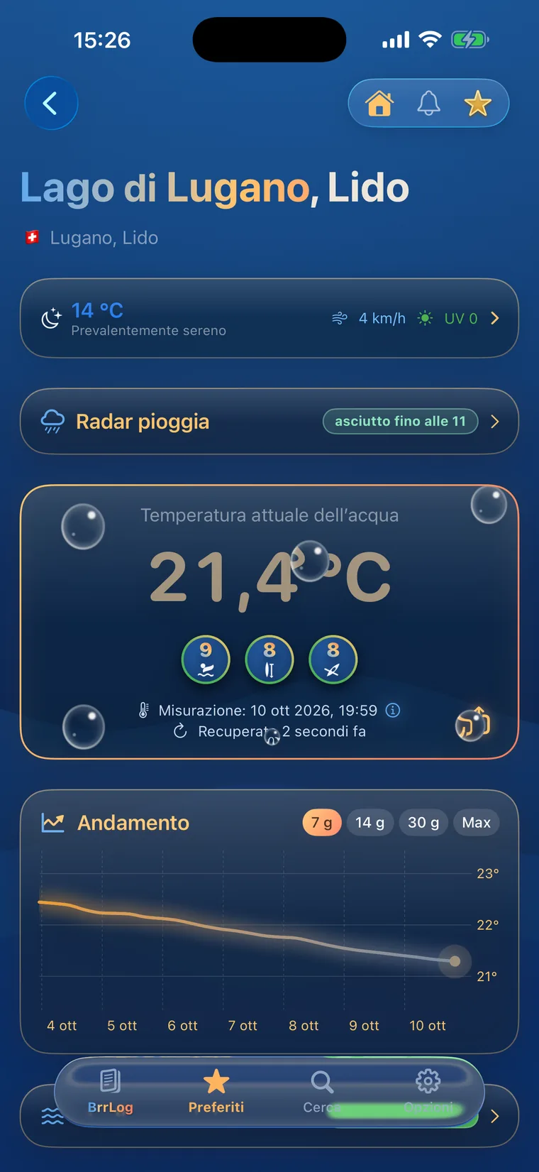 Schermata dell'app BrrChecker
