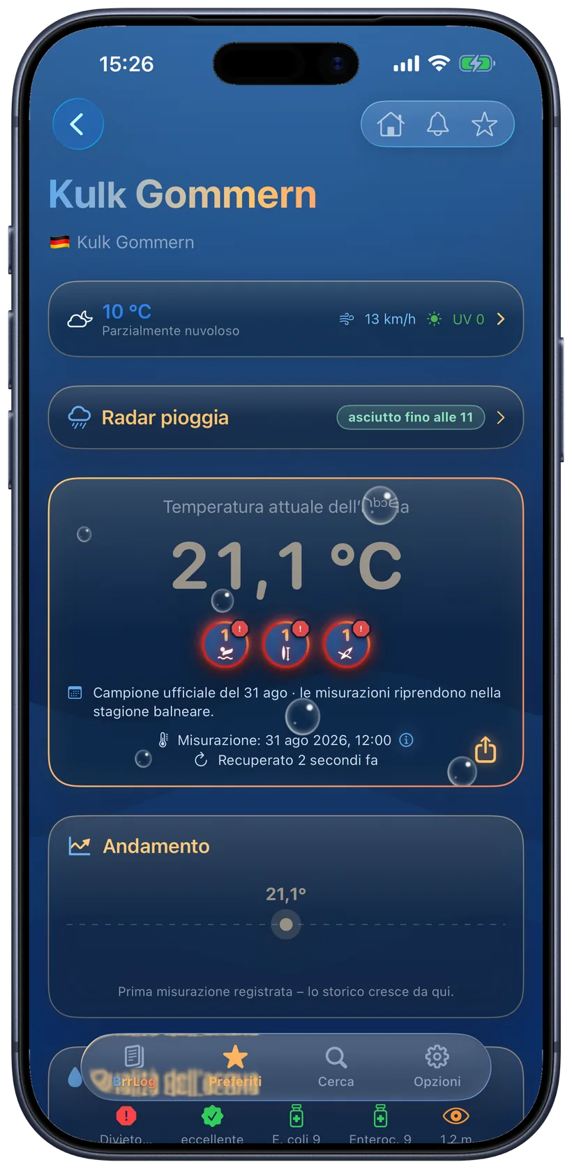 Pagina di dettaglio con un'allerta ufficiale