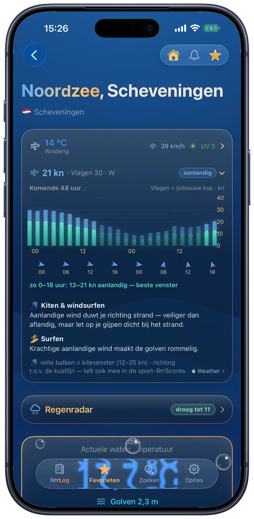 Windverwachting in de app