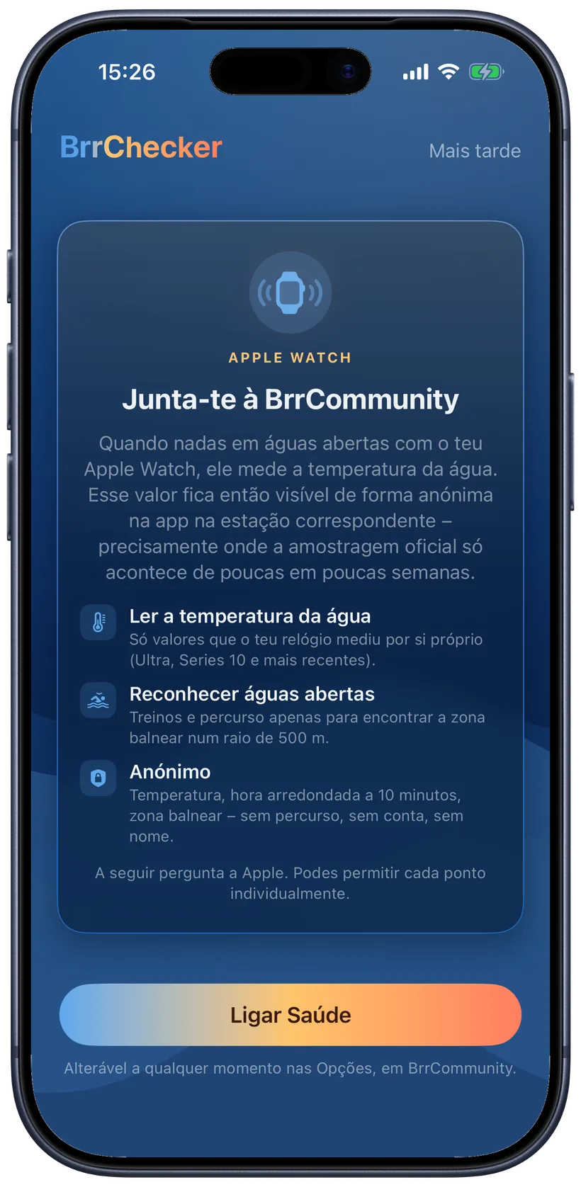 Medir em conjunto: ecrã explicativo na app