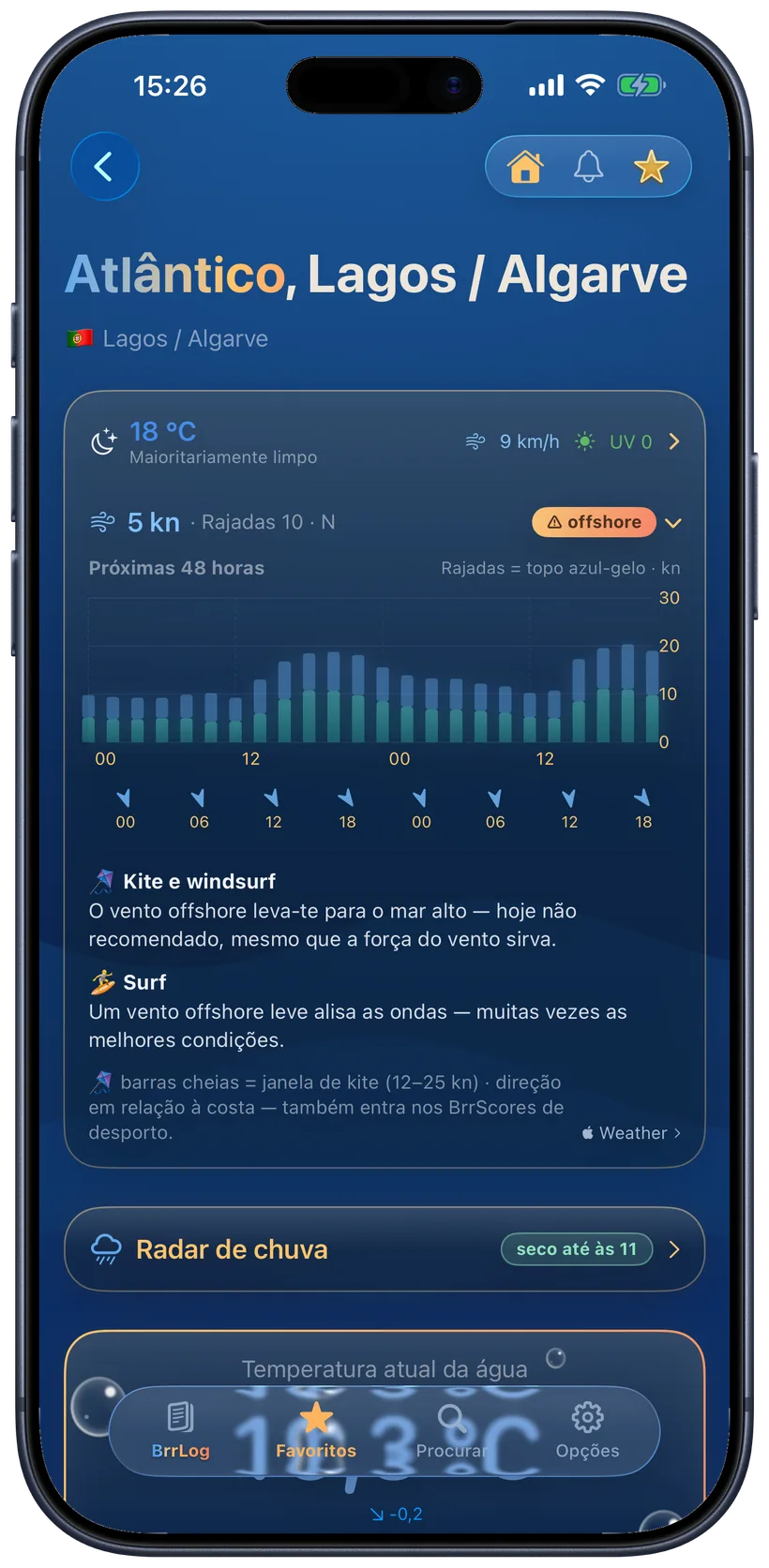 Previsão de vento na app